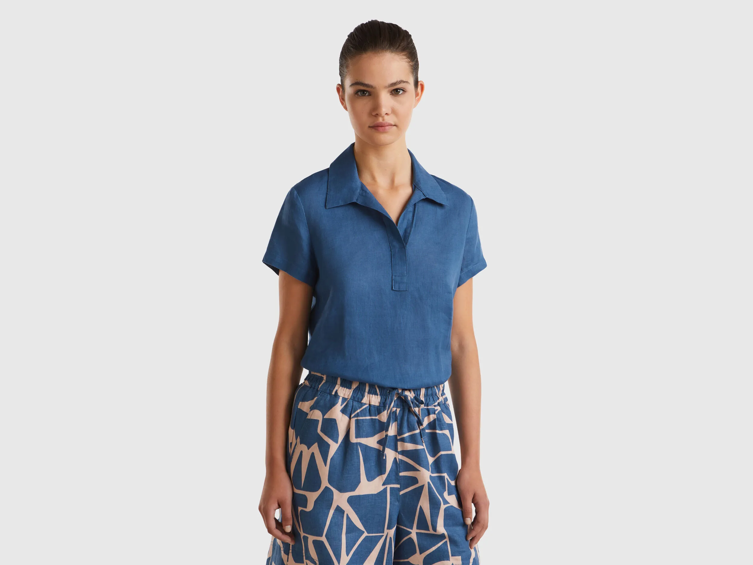 100% linen polo style blouse