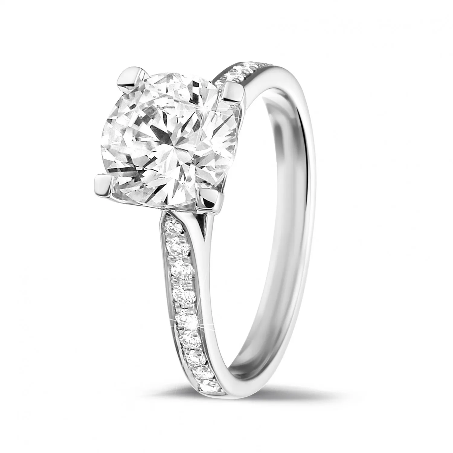2.00 quilates anillo diamante solitario en oro blanco con diamantes laterales