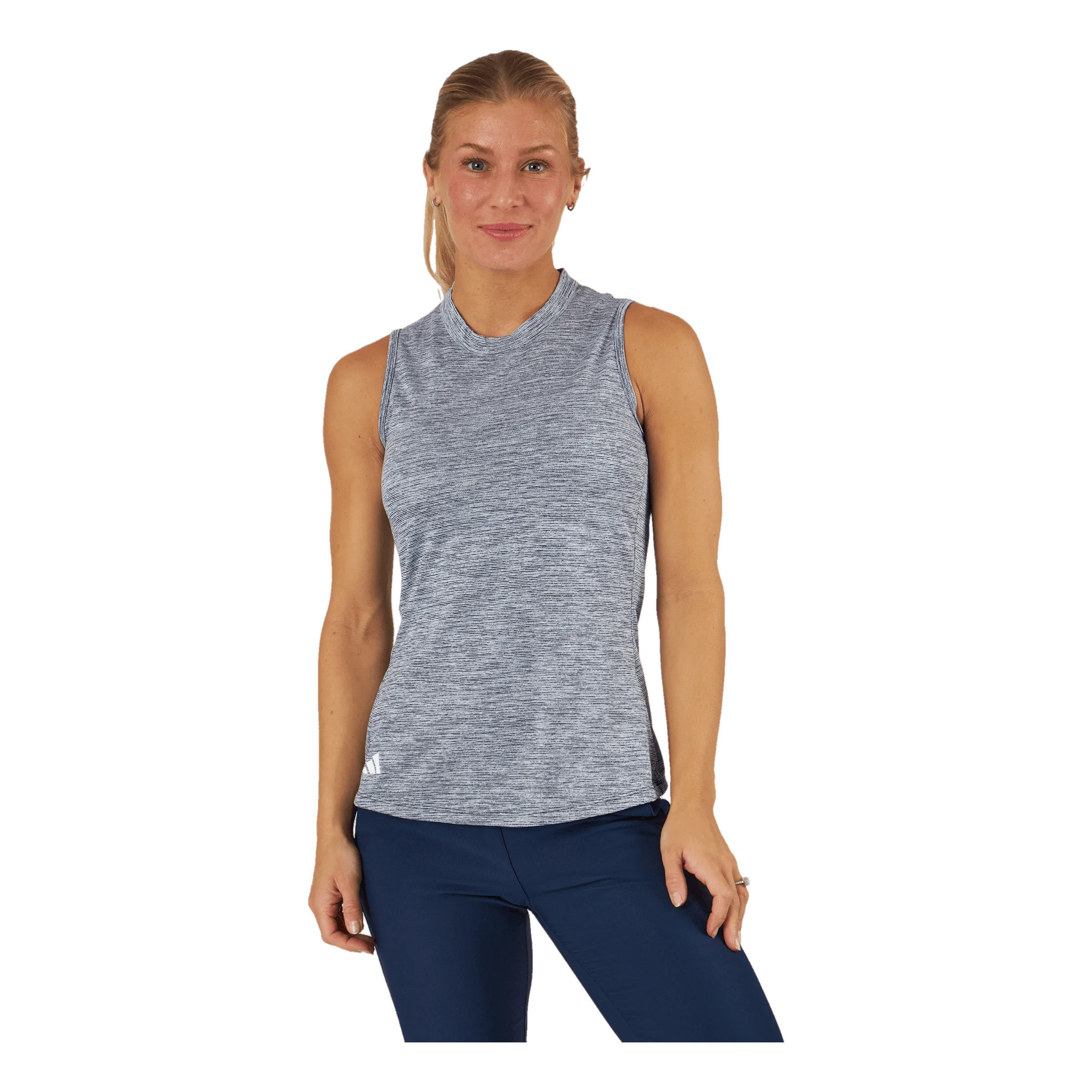 ADIDAS ESSENTIALS HEATHERED MOCKNECK SLEEVELESS GOLF POLO SHIRT COLLEGIATE NAVY