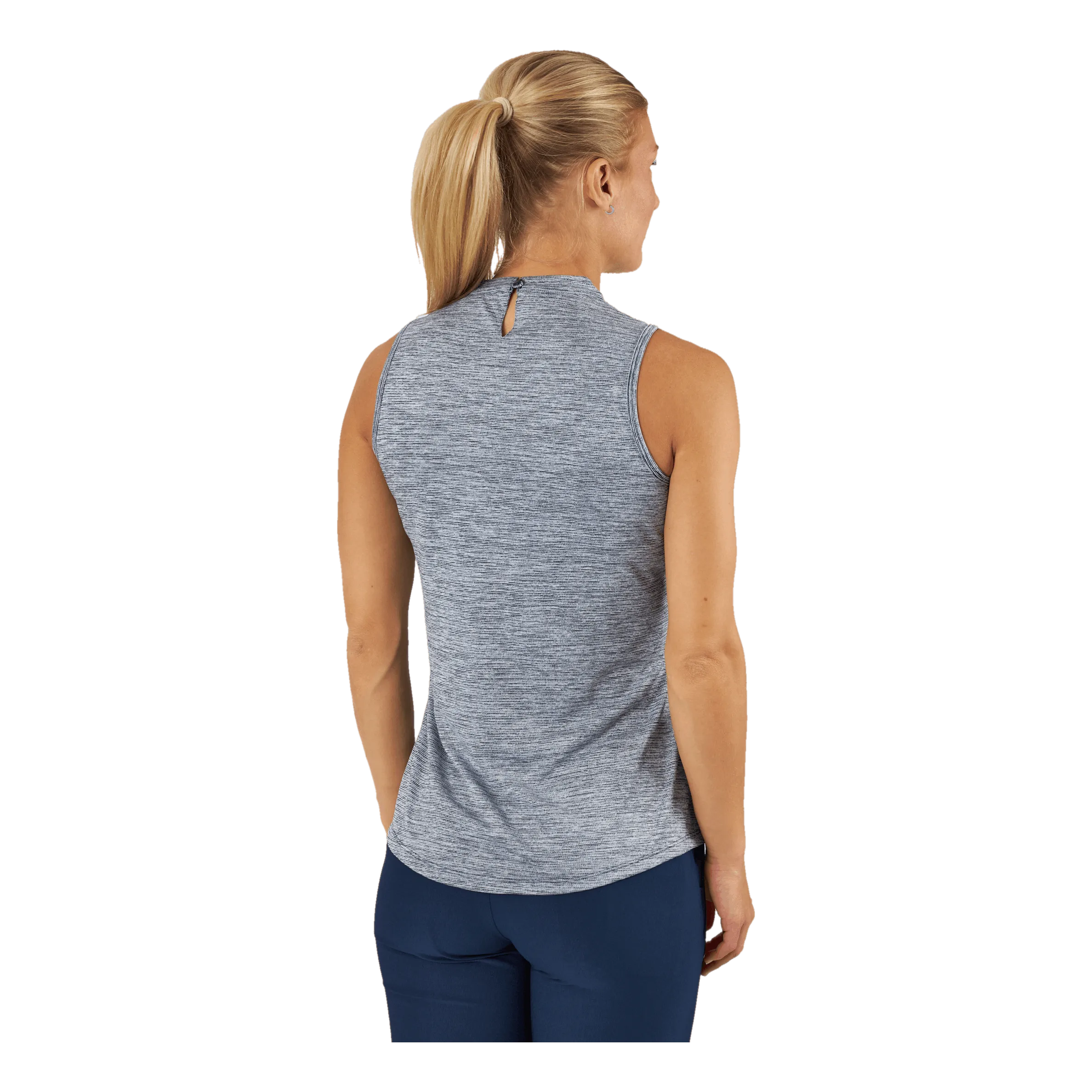 ADIDAS ESSENTIALS HEATHERED MOCKNECK SLEEVELESS GOLF POLO SHIRT COLLEGIATE NAVY