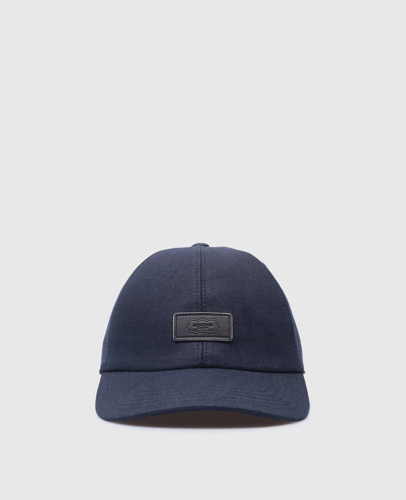 Blue Linen Cap with Logo Patch by Agnona