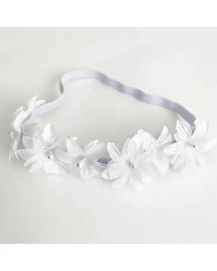 Baptism headband small white flowers with pearls