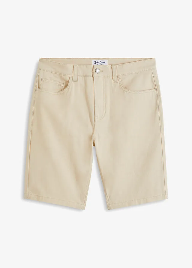 Classic Fit Beige Stretch Denim Bermuda Shorts