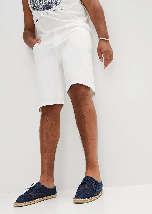 Classic Fit Beige Stretch Denim Bermuda Shorts