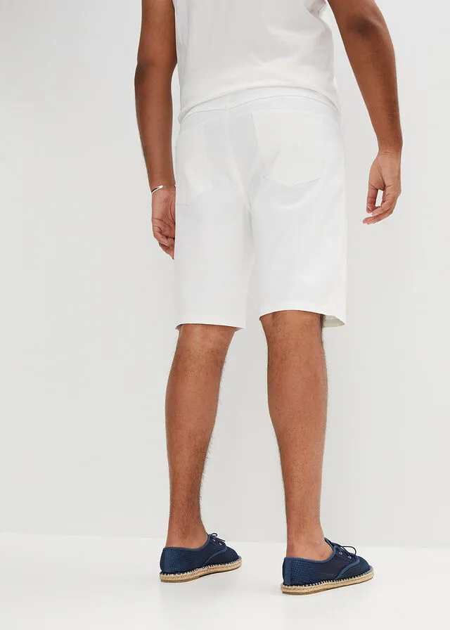Classic Fit Beige Stretch Denim Bermuda Shorts