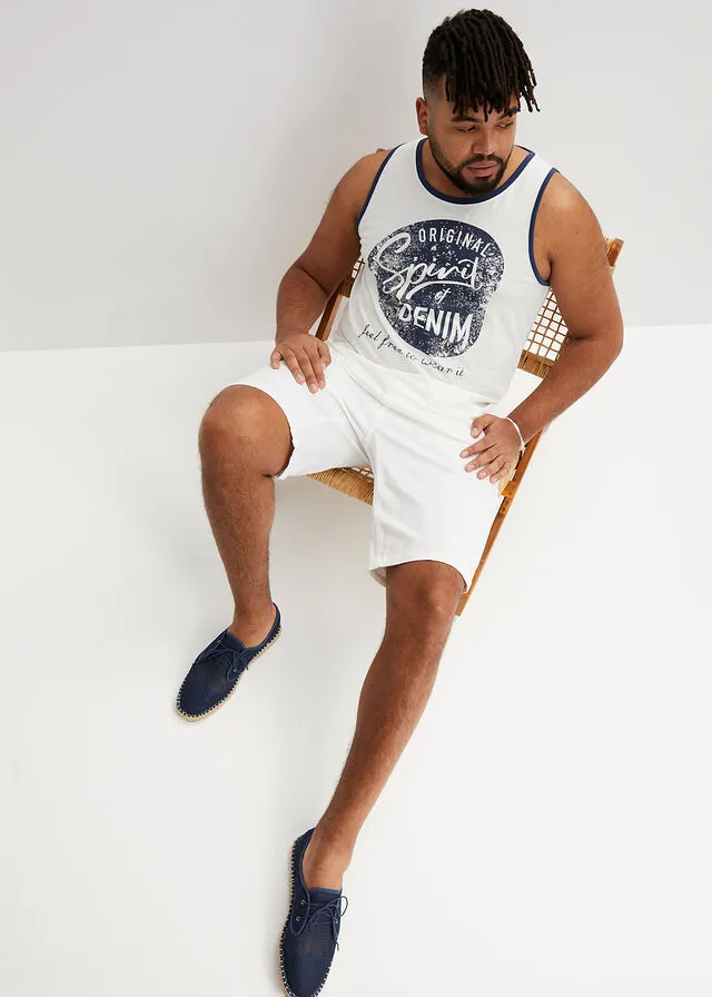 Classic Fit Beige Stretch Denim Bermuda Shorts