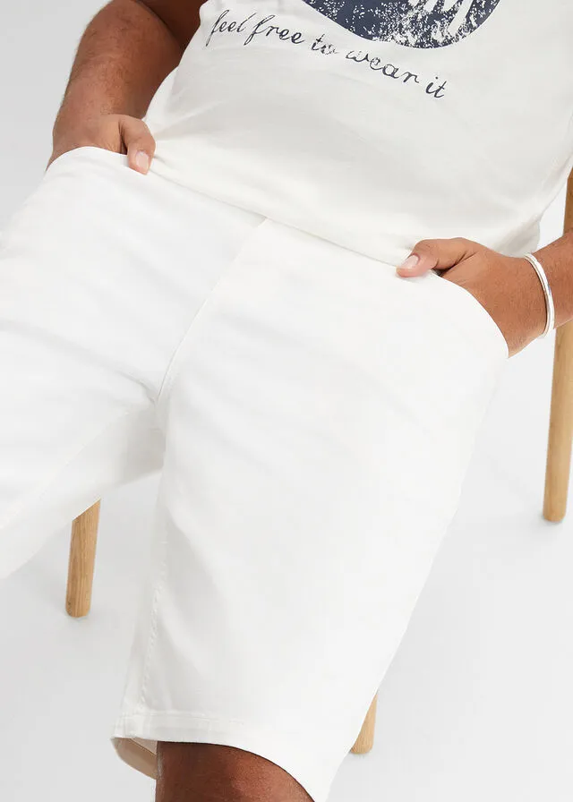 Classic Fit Beige Stretch Denim Bermuda Shorts