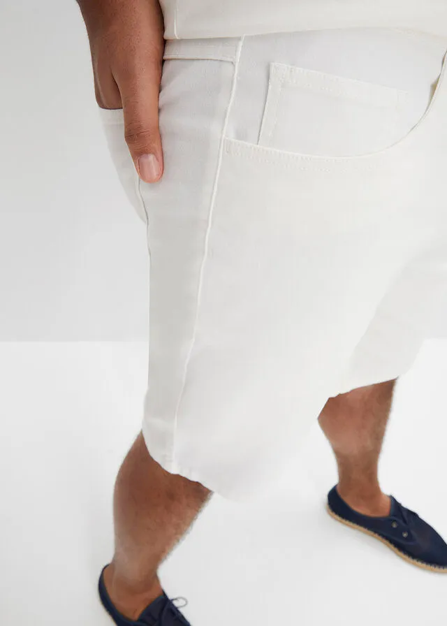 Classic Fit Beige Stretch Denim Bermuda Shorts