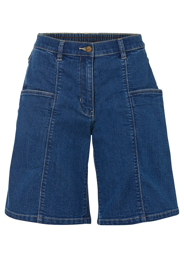 Stone Blue Denim Bermuda Shorts with Huge Pockets and Comfortable Waist