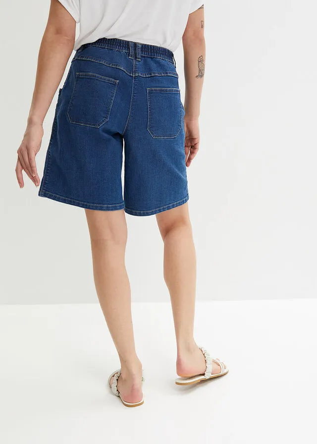 Stone Blue Denim Bermuda Shorts with Huge Pockets and Comfortable Waist