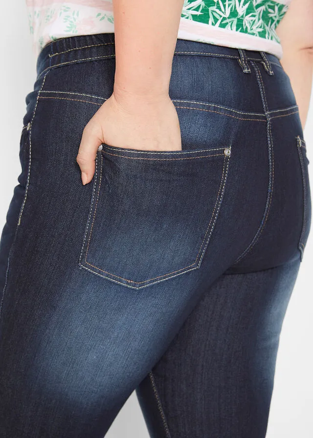 Stretchy Dark Denim Rolled Hem Jeans Shorts