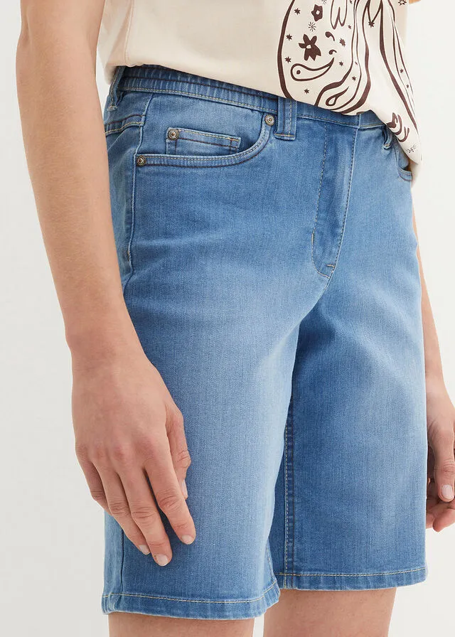 Bermudas vaqueras elásticas con cintura cómoda Denim claro