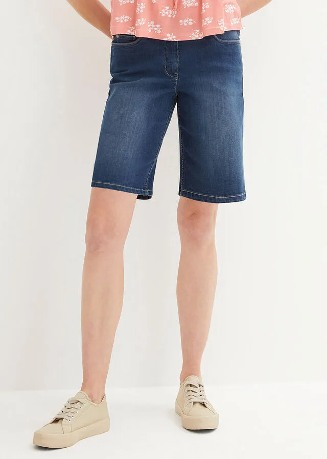 Dark Denim Stretch Waist Comfort Bermuda Shorts