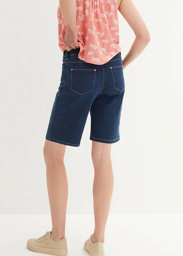 Dark Denim Stretch Waist Comfort Bermuda Shorts