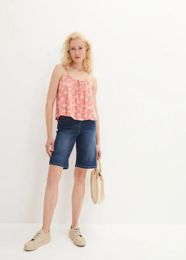 Dark Denim Stretch Waist Comfort Bermuda Shorts