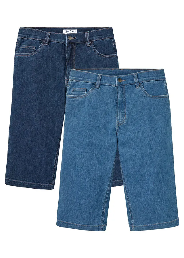 Elastic Long Denim Bermuda Shorts (2 Pack)
