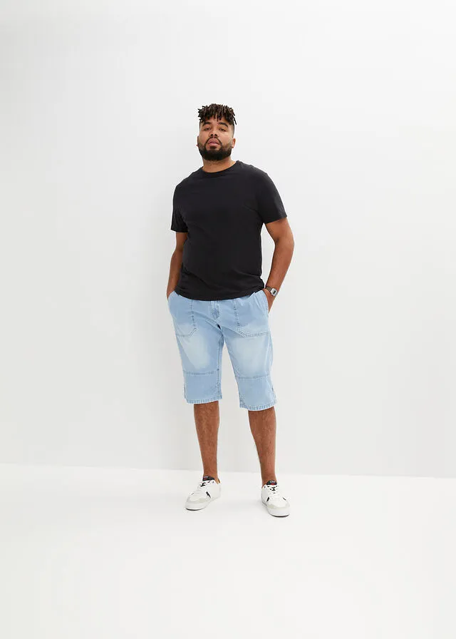 Light Denim Loose Fit Long Bermuda Shorts