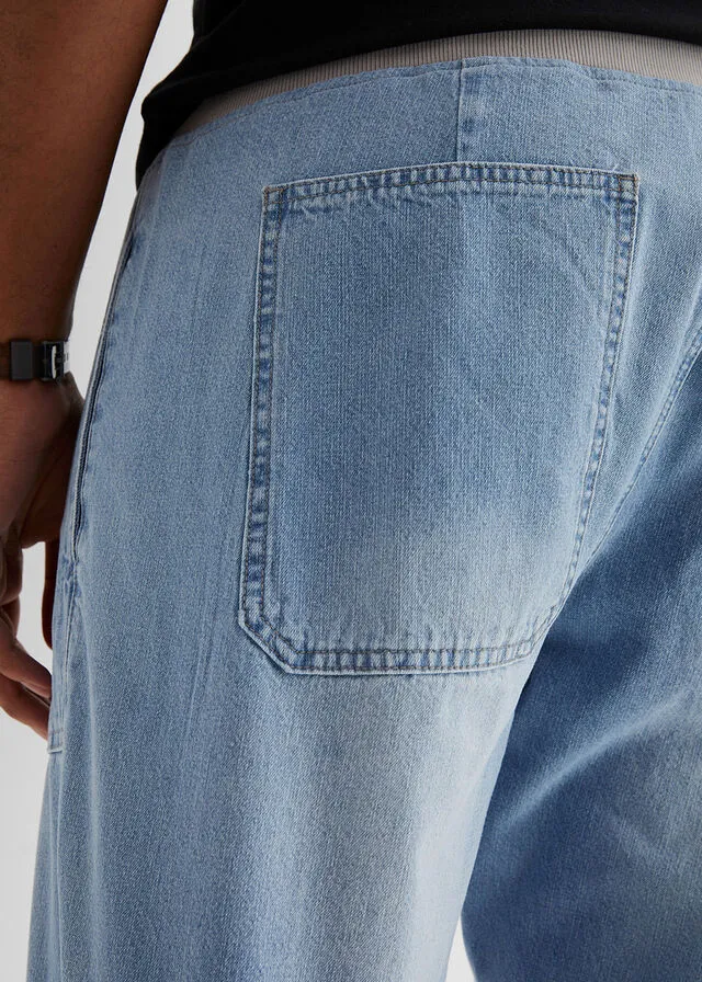 Light Denim Loose Fit Long Bermuda Shorts