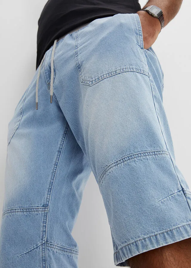 Light Denim Loose Fit Long Bermuda Shorts