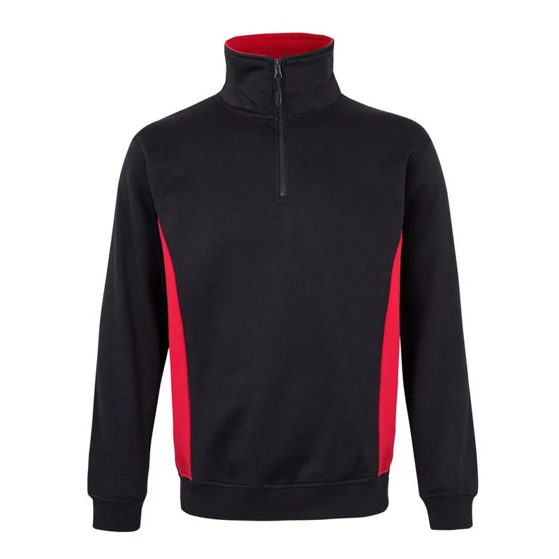 Bicolor sweatshirt with collar and half zipper.