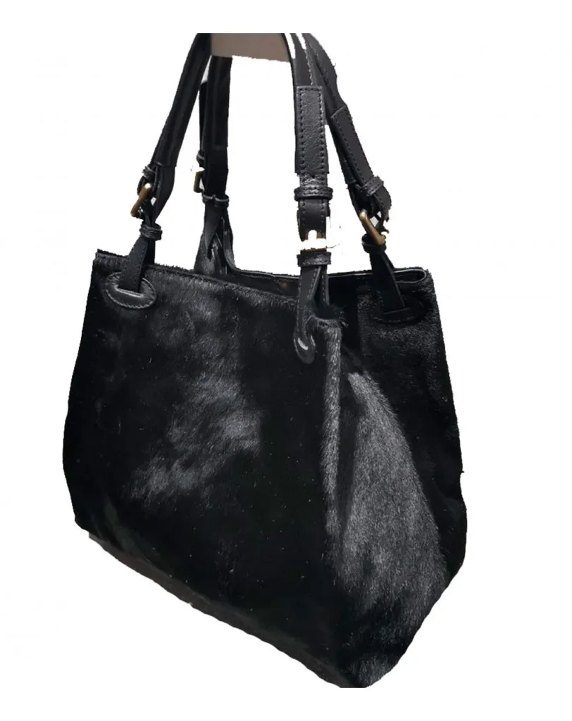Black leather pony hair bags
