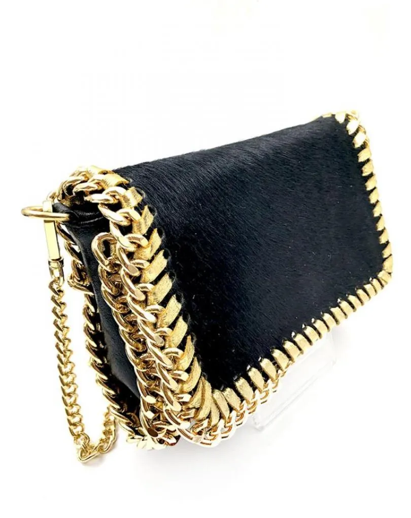 Black leather small design bags for evening and weddings.