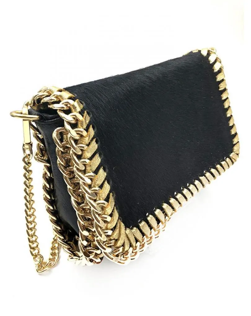 Black leather small design bags for evening and weddings.