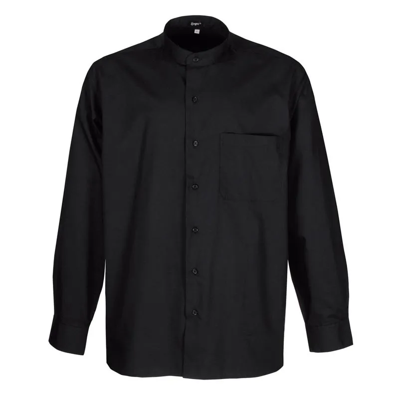 BLACK LONGSLEEVED WAITER SHIRT WITH MAO COLLAR  SAGER