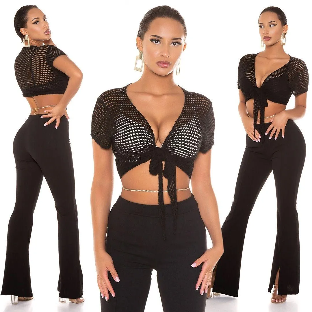 BLACK NET TIEUP SHIRT.