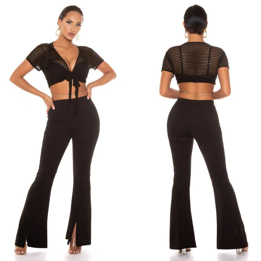BLACK NET TIEUP SHIRT.