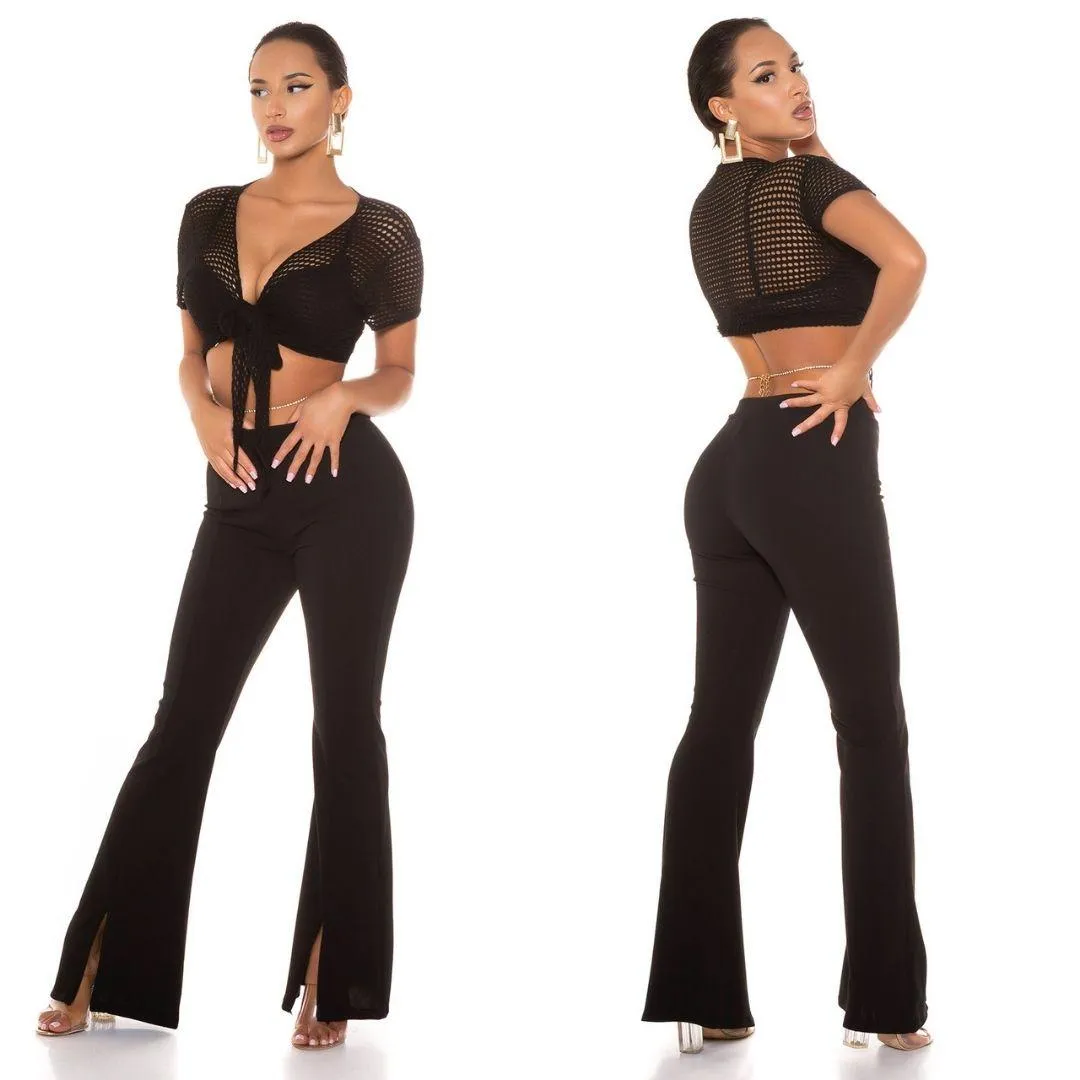BLACK NET TIEUP SHIRT.