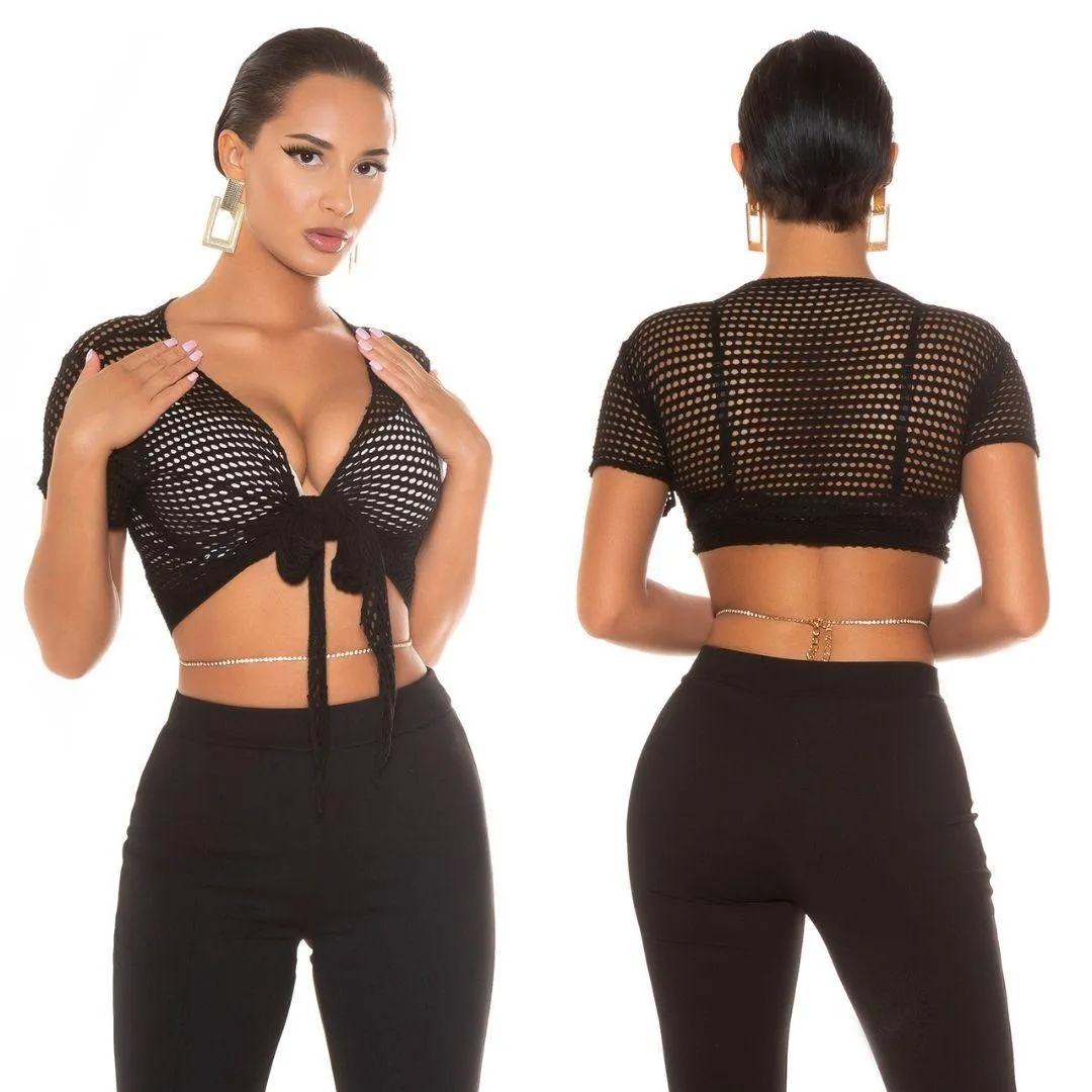 BLACK NET TIEUP SHIRT.