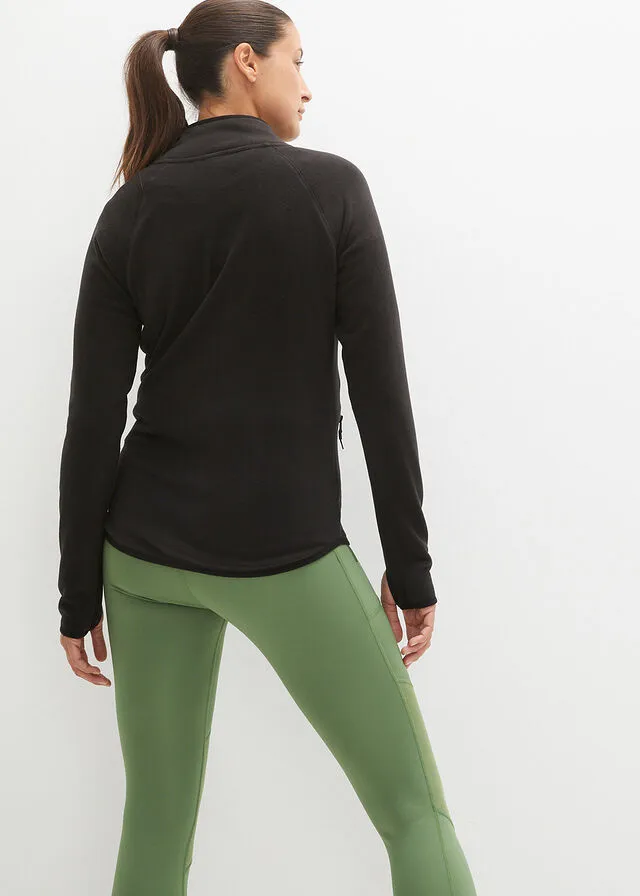 Black polar fleece jacket.