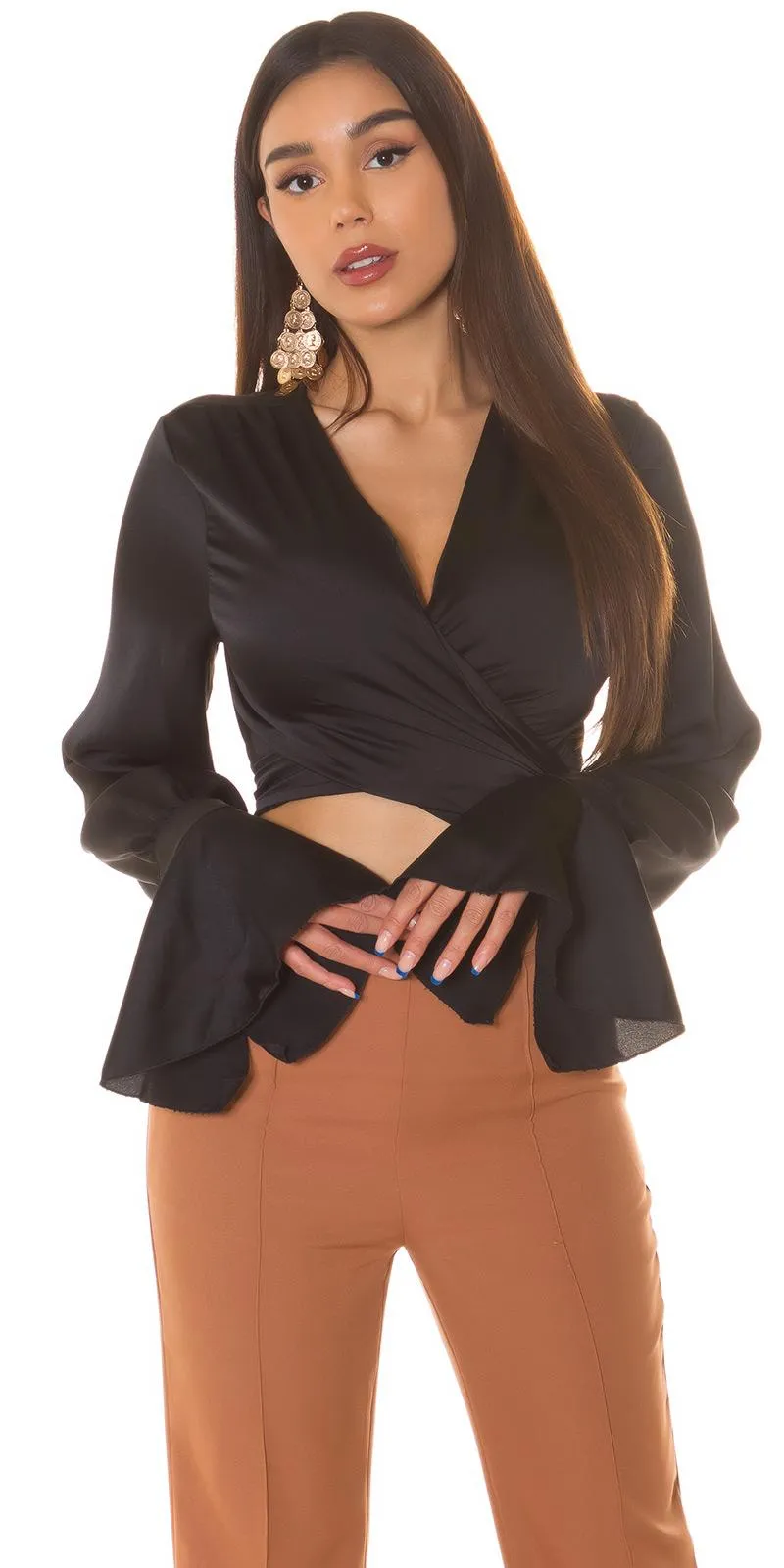 BLACK SATIN TOP CRISS CROSS  RESULT #1