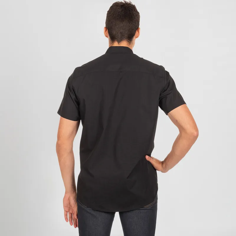 BLACK SHORT SLEEVE MAO COLLAR SHIRT RED LINE  GARY'S