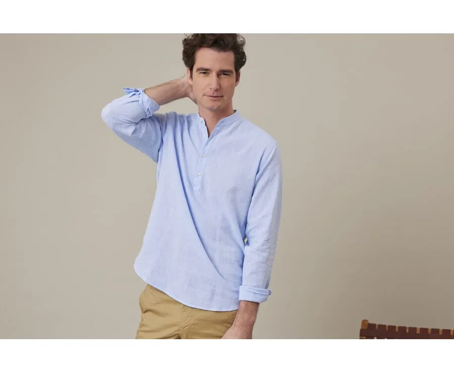 BLUE CHAMBRAY STRIPED LINEN COTTON TUNIC SHIRT  VALBERT