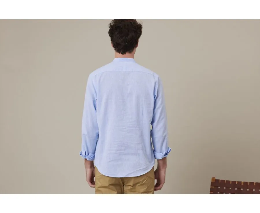 BLUE CHAMBRAY STRIPED LINEN COTTON TUNIC SHIRT  VALBERT