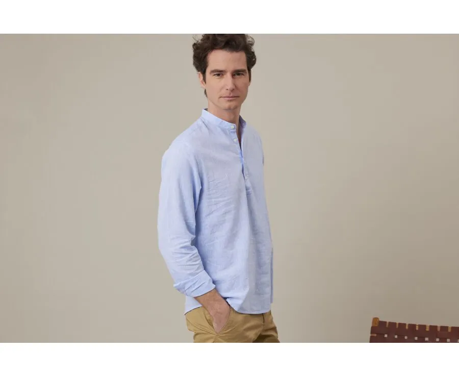 BLUE CHAMBRAY STRIPED LINEN COTTON TUNIC SHIRT  VALBERT