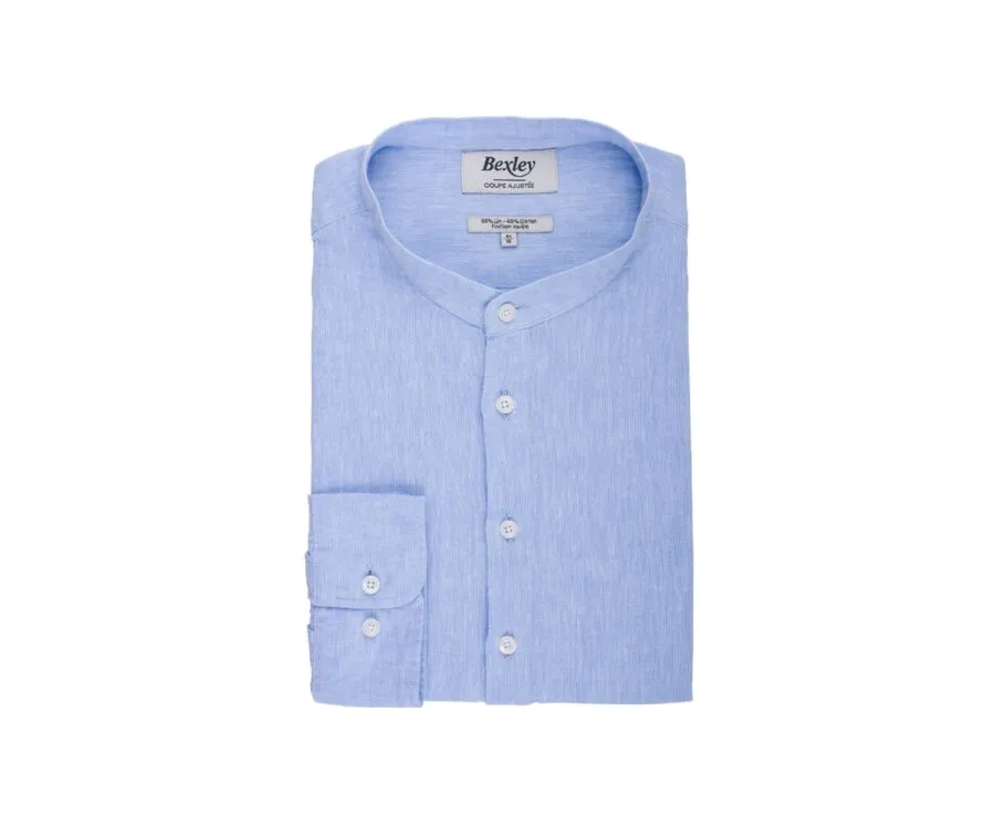 BLUE CHAMBRAY STRIPED LINEN COTTON TUNIC SHIRT  VALBERT