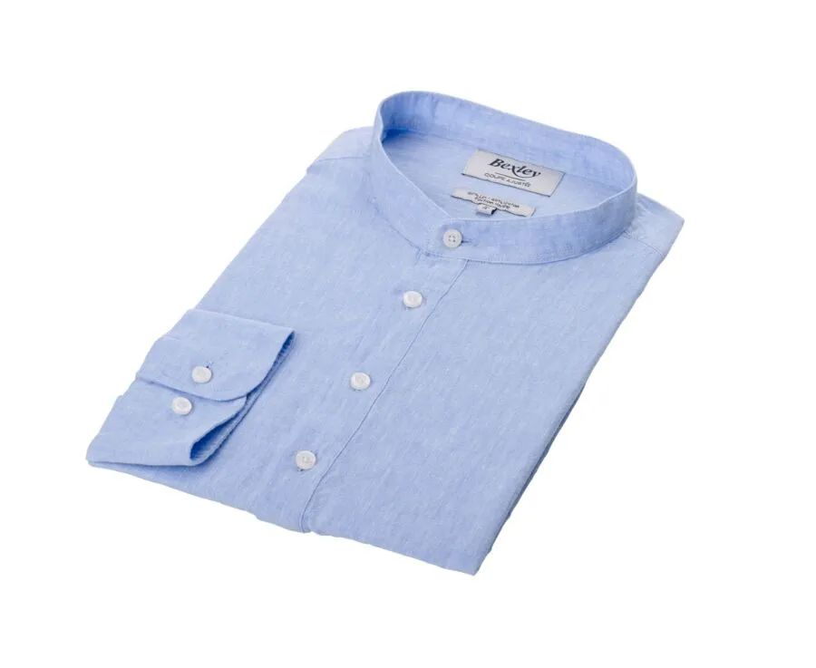 BLUE CHAMBRAY STRIPED LINEN COTTON TUNIC SHIRT  VALBERT