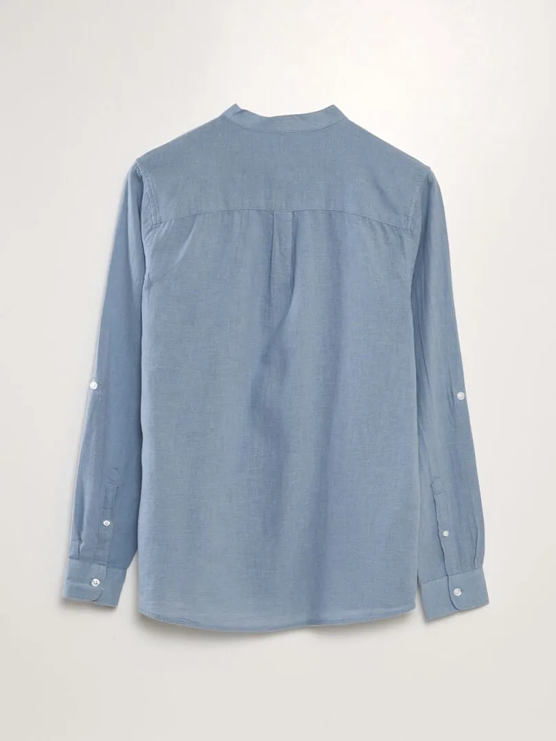 Blue Mao collar shirt.