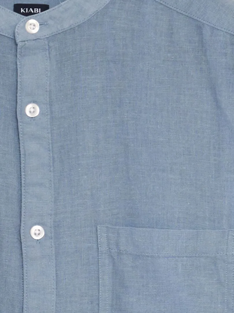 Blue Mao collar shirt.
