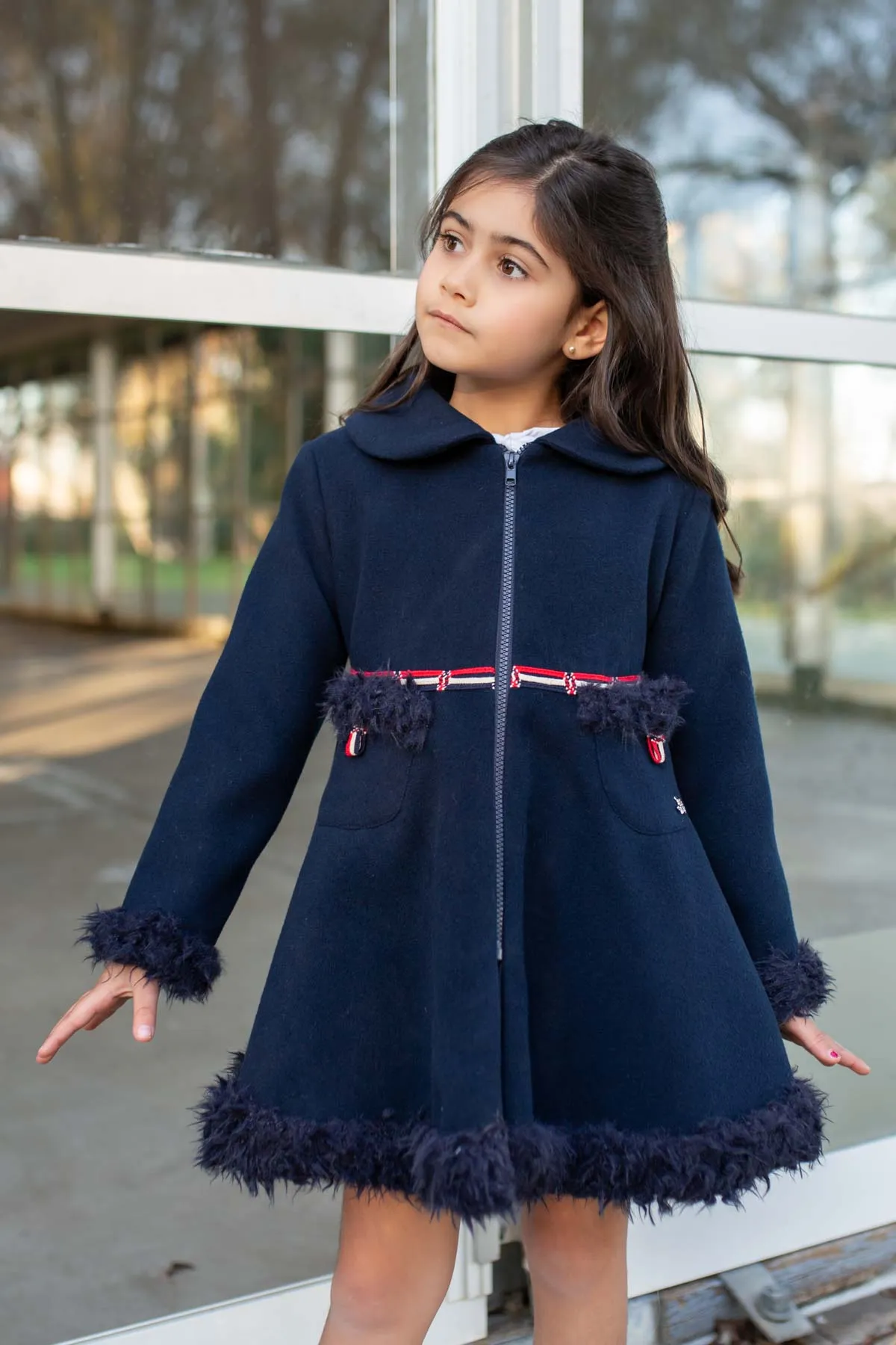 Blue navy girl's muffled coat R460050