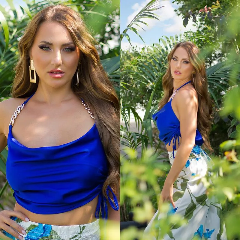 BLUE OPENFRONT CROP TOP
