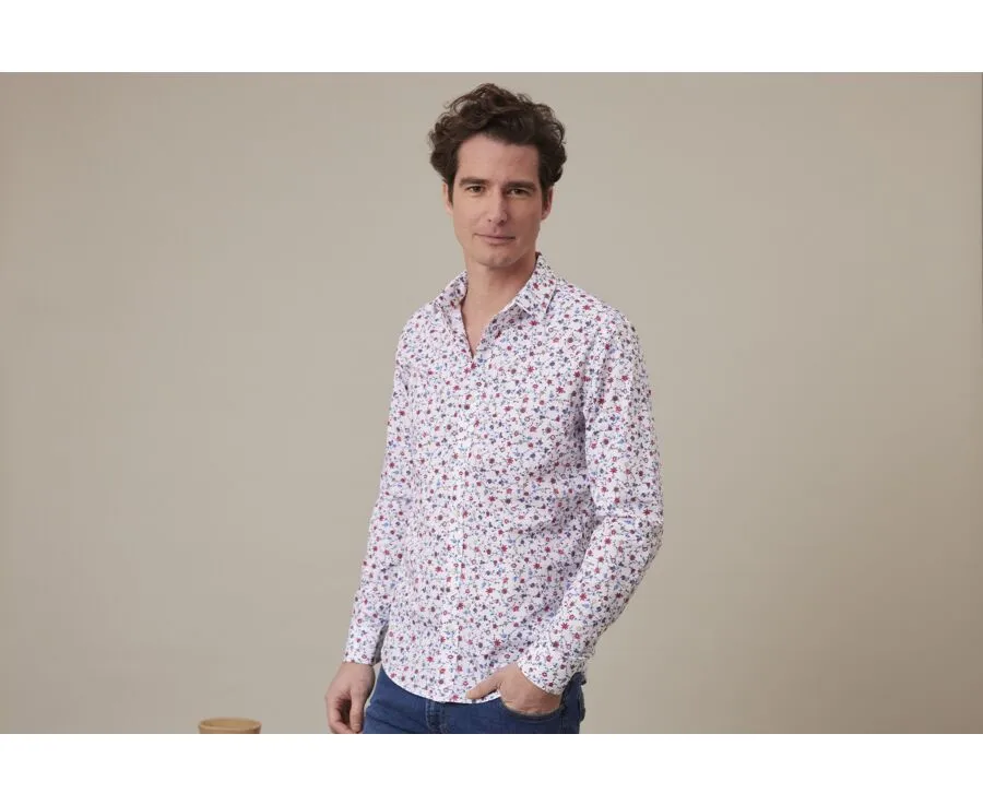 Blue red beige printed shirt