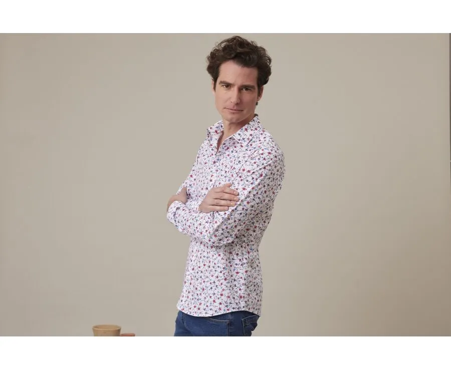 Blue red beige printed shirt