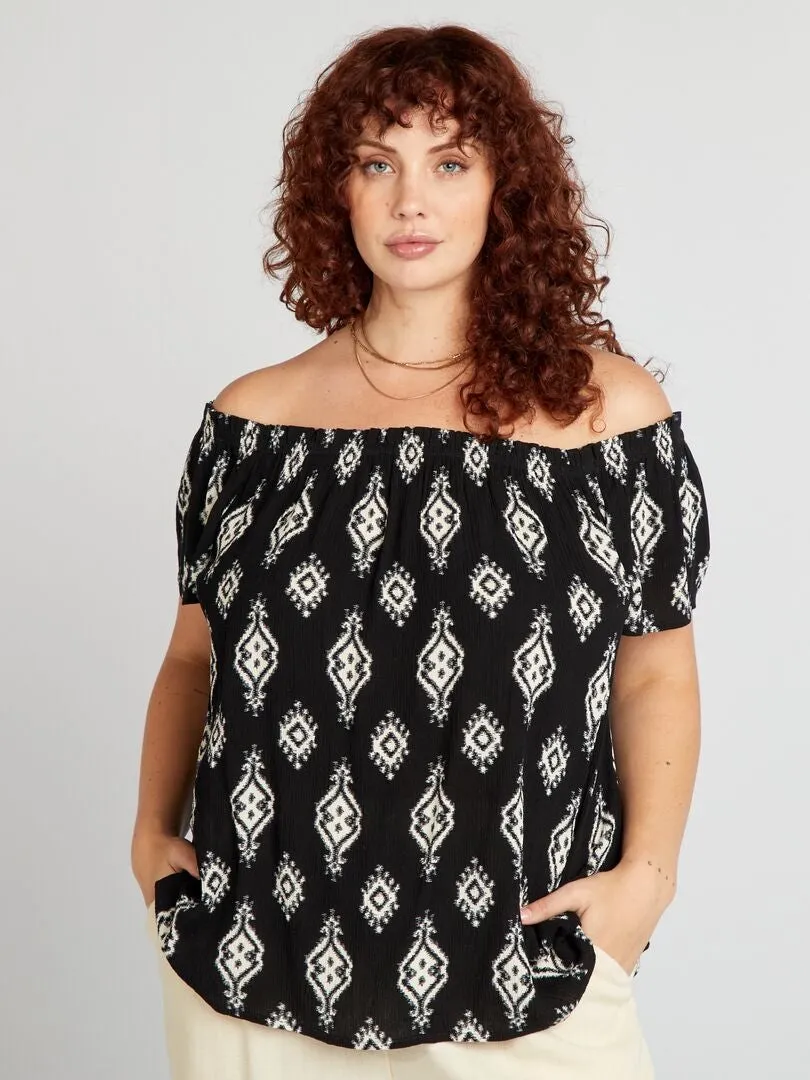 BLUSA DE MODA CON ESCOTE BARDOT  COLOR NEGRO.