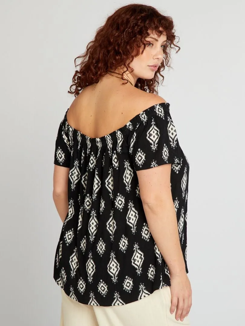 BLUSA DE MODA CON ESCOTE BARDOT  COLOR NEGRO.