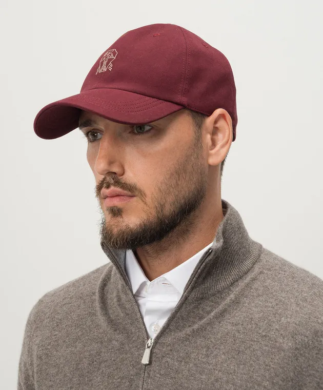 Brunello Cucinelli Burgundy Logo Embroidered Cap