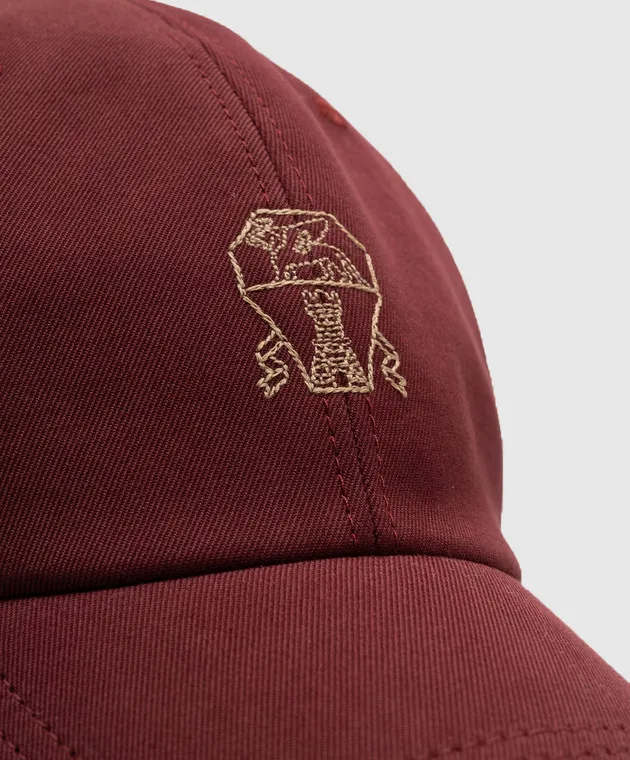 Brunello Cucinelli Burgundy Logo Embroidered Cap